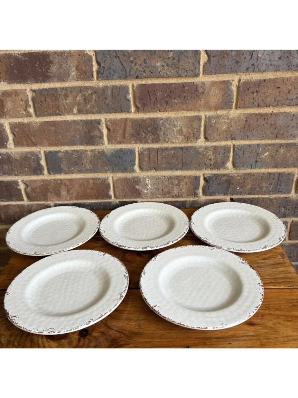 WILLIAMS SONOMA Set of 5 RUSTIC Melamine Salad Plates 8.5” Cream Crackle